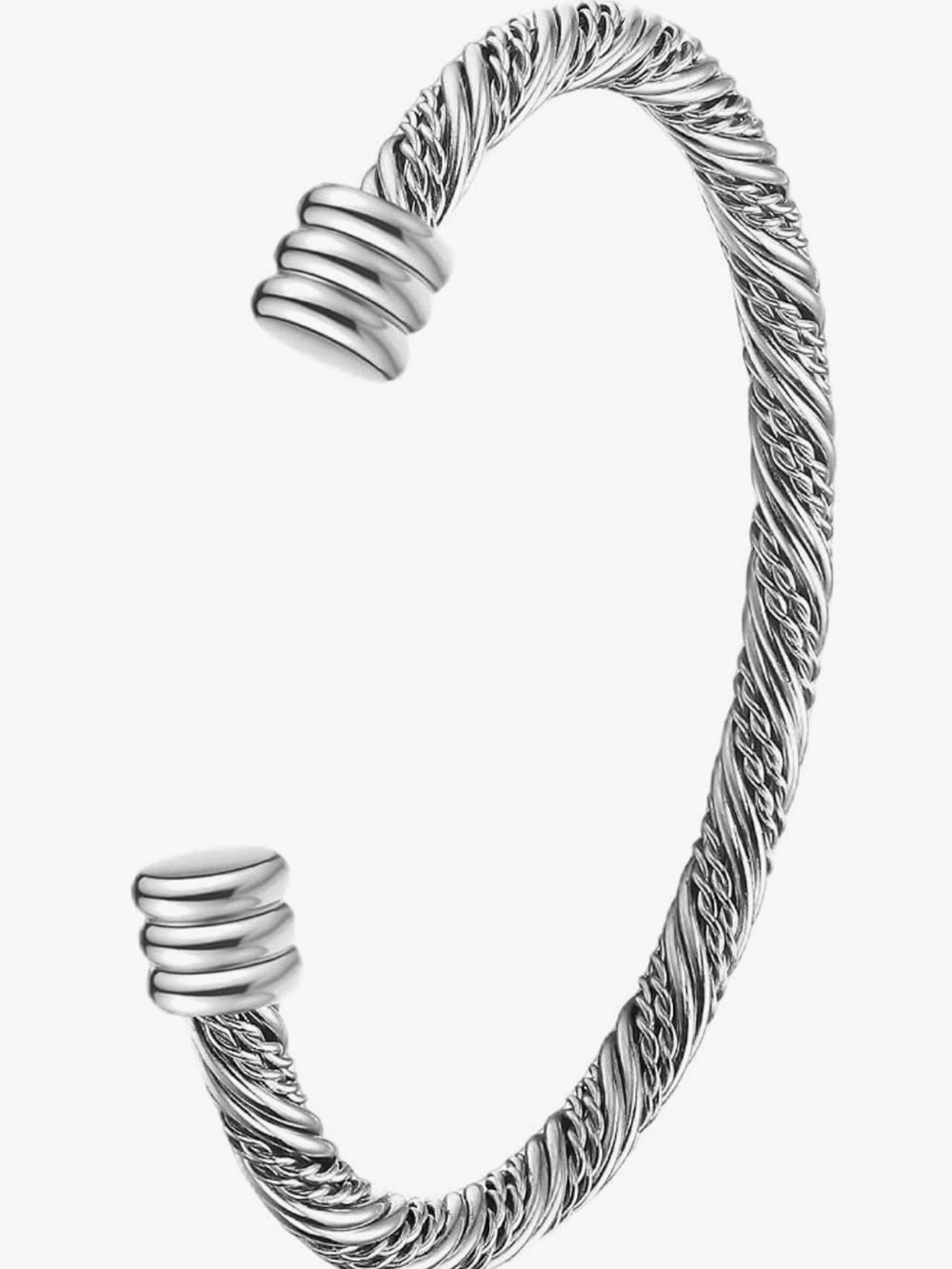 Sterling-Tone Twisted Cable Open Cuff Bracelet - Silver
